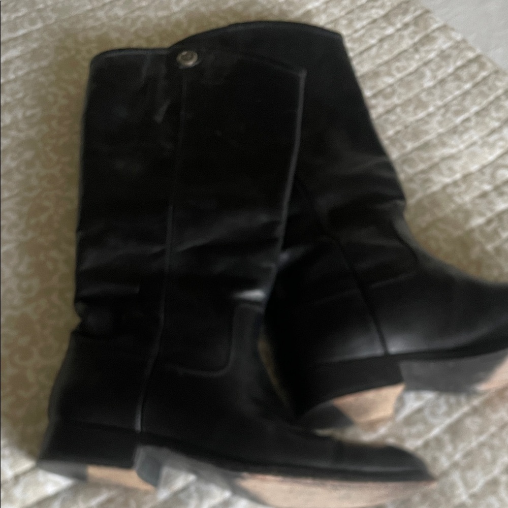 Frye Black Mid-Calf Leather Heeled Riding Boots
